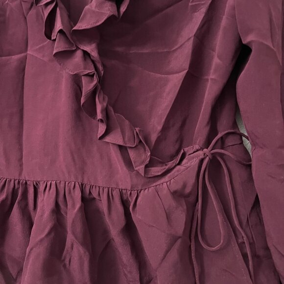 Madewell Womens Deep Burgundy Silk Ruffle Wrap Blouse Size Small - Picture 2 of 7